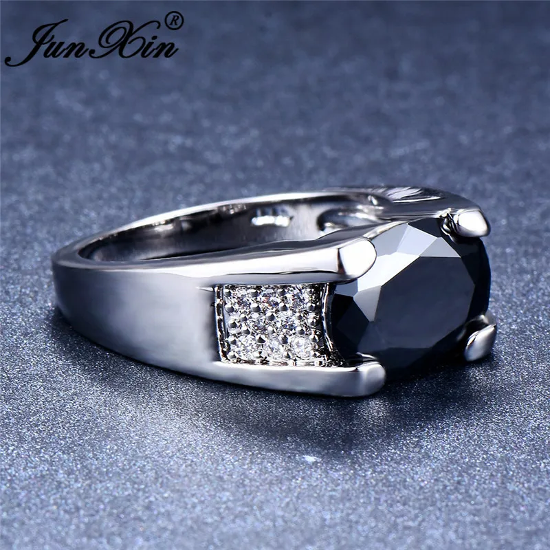 Us 299 30 Di Scontojunxin Ovale Di Pietra Nera Maschio Femmina Anello Con Zircone Argento Di Colore Oro Bianco Grandi Anelli Per Le Donne Degli