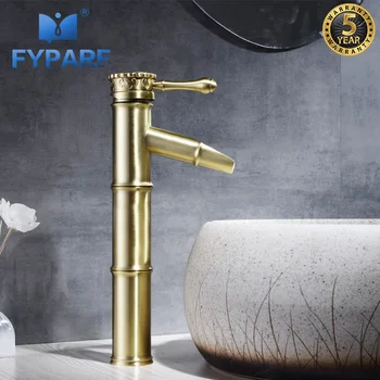 

FYPARF Single Handle Bathroom Faucet Basin Mixer Washbasin Tap Brushed Gold Faucet Deck Mount Waterfall Spout Tall Basin Faucet