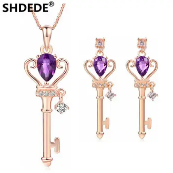 

SHDEDE 925 pure silver light luxury jewelry big brand Amethyst crown Key Necklace Earring natural jewel ornaments