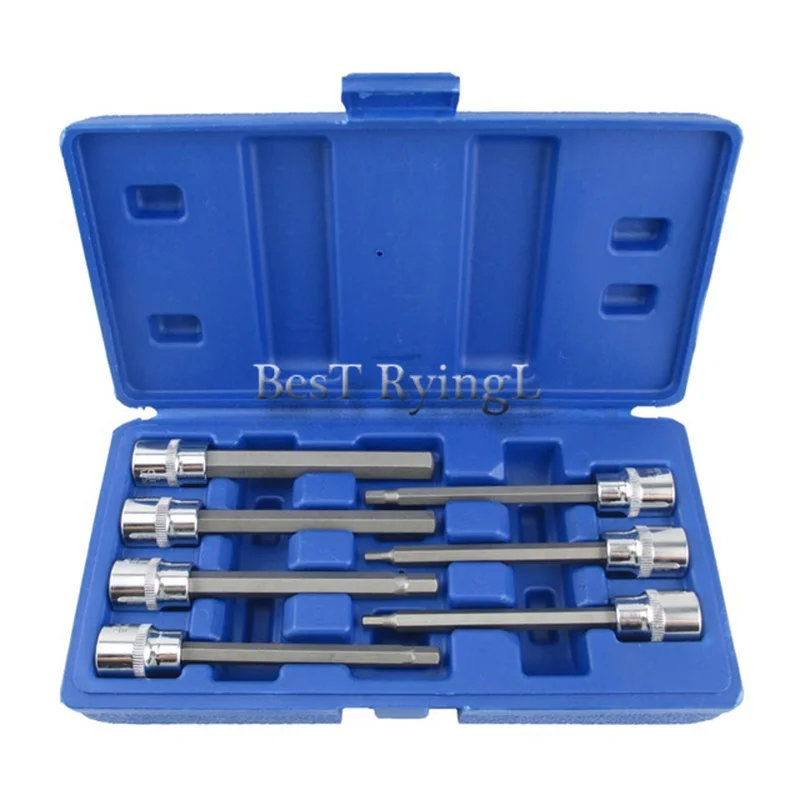 7 шт. 3/8 &quotЭкстра длинный torx star bit crv socket set + case T25 T30 T40 T45 T50 T55 T60| |