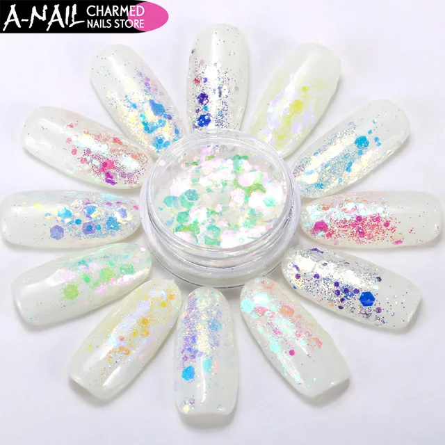 NEWBY 12 boxes/set Iridescent AB Nail Sequins Flakes Hexagon Nail Glitter Holographic Pigment Decoration Manicure Accessories
