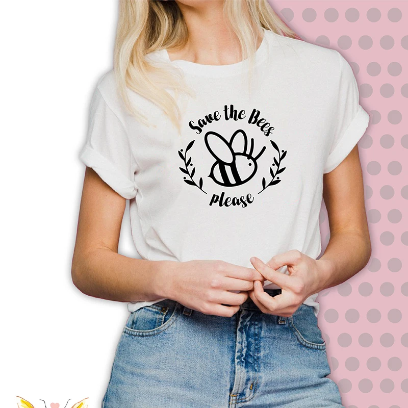 

Save The Bees Please Funny Women Shirts Harajuku Cotton Plus Size T Shirt Women Vegan Graphic Tee Shirt Crewneck Top Drop Ship