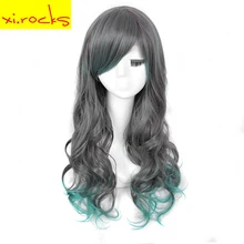 Gray Mixed Light Green Ombre Long Curly Synthetic Wigs for Women Spiral Hair Lolita High Temperature Fiber Free Shipping Gray Mixed Light Green Ombre Long Curly Synthetic Wigs for Women Spiral Hair Lolita High Temperature Fiber Free Shipping