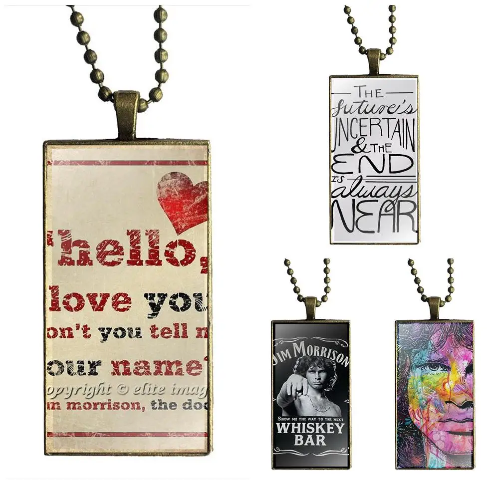 

The Doors Jim Morrison For Valentine'S Day Gift Bronze Color Glass Cabochon With Rectangle Shaped Pendant Choker Necklace