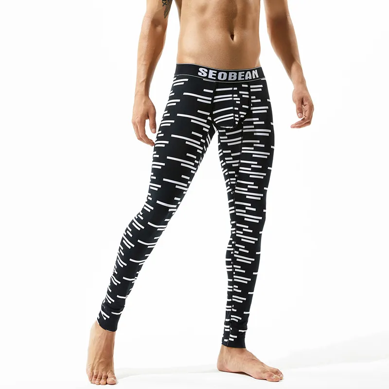 

New SEOBEAN men's long johns solid themal comfortable cotton leggings fashion male Long johns 2 colors