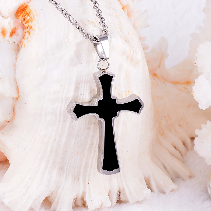 Hot sale souvenir men's black enamel Cross Urn Necklace hold ashes