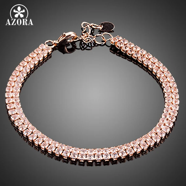 AZORA Gorgeous Rose Gold Color with 2 Rows Full Top grade Cubic Zirconia Bracelet for Women TS0111