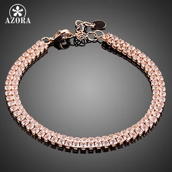 

AZORA Gorgeous Rose Gold Color with 2 Rows Full Top grade Cubic Zirconia Bracelet for Women TS0111