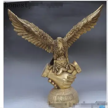 

852+++China Brass Wealth Hawk eagle king birds Shake hands Success Statue grand plans