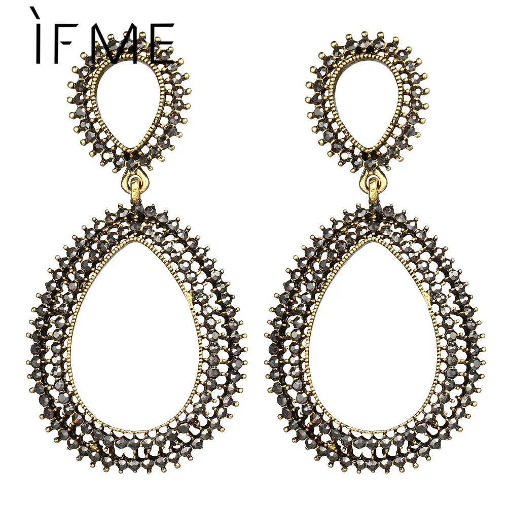 IF ME Vintage Geometric Drop Earrings Women Trendy Gold Silver Color Water Hollow Statement Dangle Earring Piercing Jewelry | Украшения и
