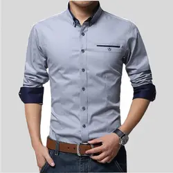 2018 новые мужские рубашки бизнес с длинным рукавом с отложным воротником 100% хлопок мужская рубашка Slim Fit популярный дизайн