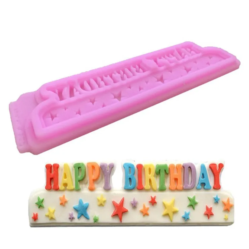 

VOGVIGO DIY Happy Birthday Letters Star Silicone Mold Fondant Tools Cake Dessert Decorators Baking Sugarcraft Moulds