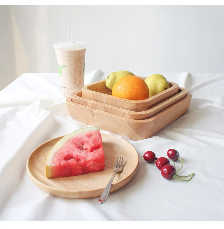 Резиновая деревянная тарелка фруктовое блюдо, тарелка чайный поднос десертный ужин хлеб деревянная тарелка японская круглая/прямоугольная/квадратная/Овальная форма