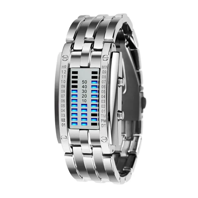 New Technology Binary Watch Stainless Steel Date Digital LED Bracelet Sport Watches montre femme 2