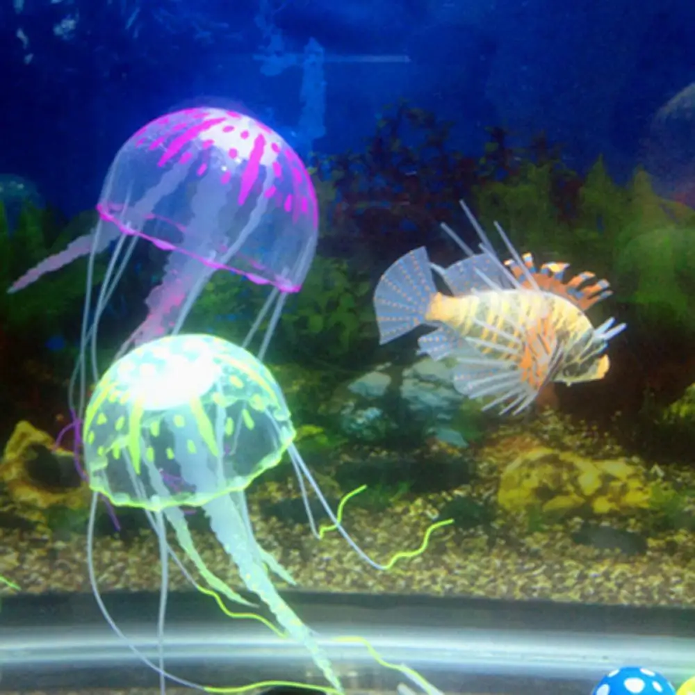 Горячая новинка светящийся эффект аквариума декор аквариум искусственная силиконовая Медуза мини подводная лодка орнамент