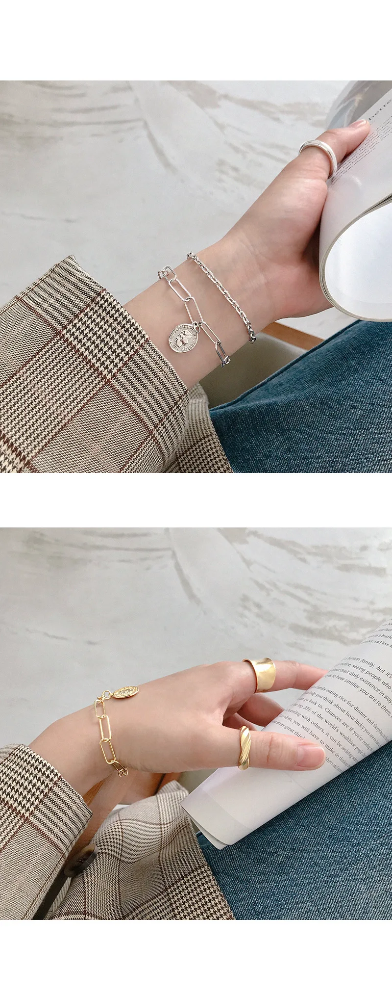 Silvology грубо обработанная цепь круглая монета фигура браслеты 925 пробы Серебряная текстура темперамент браслеты для женщин ювелирные изделия дружбы