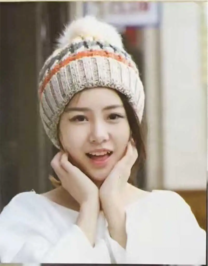 winter hat female beanie faux fur pompon hat knitted pompon beanie winter hat knitted hat winter hats (2)