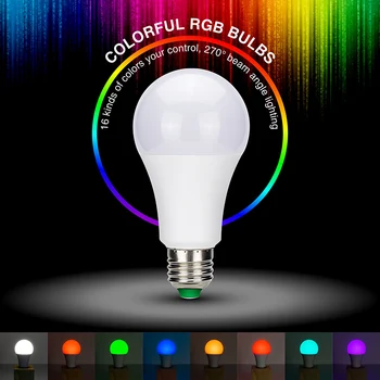 

LED Dimmable RGB Light Bulb 5W 10W 15W AC85-265V 16Color Change With IR Remote Control Smart Indoor Lighting Party Show Decorate