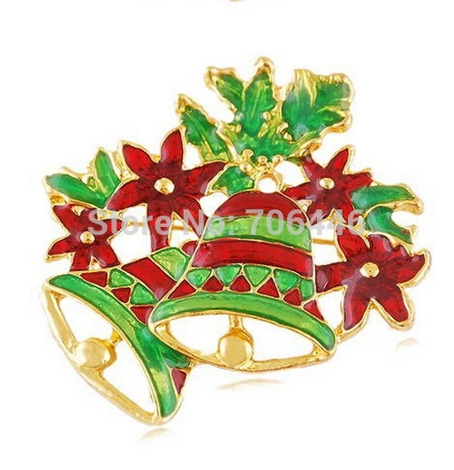 Gold Tone Double Christmas Bell and Flower Xmas Gift Pins | Украшения и аксессуары
