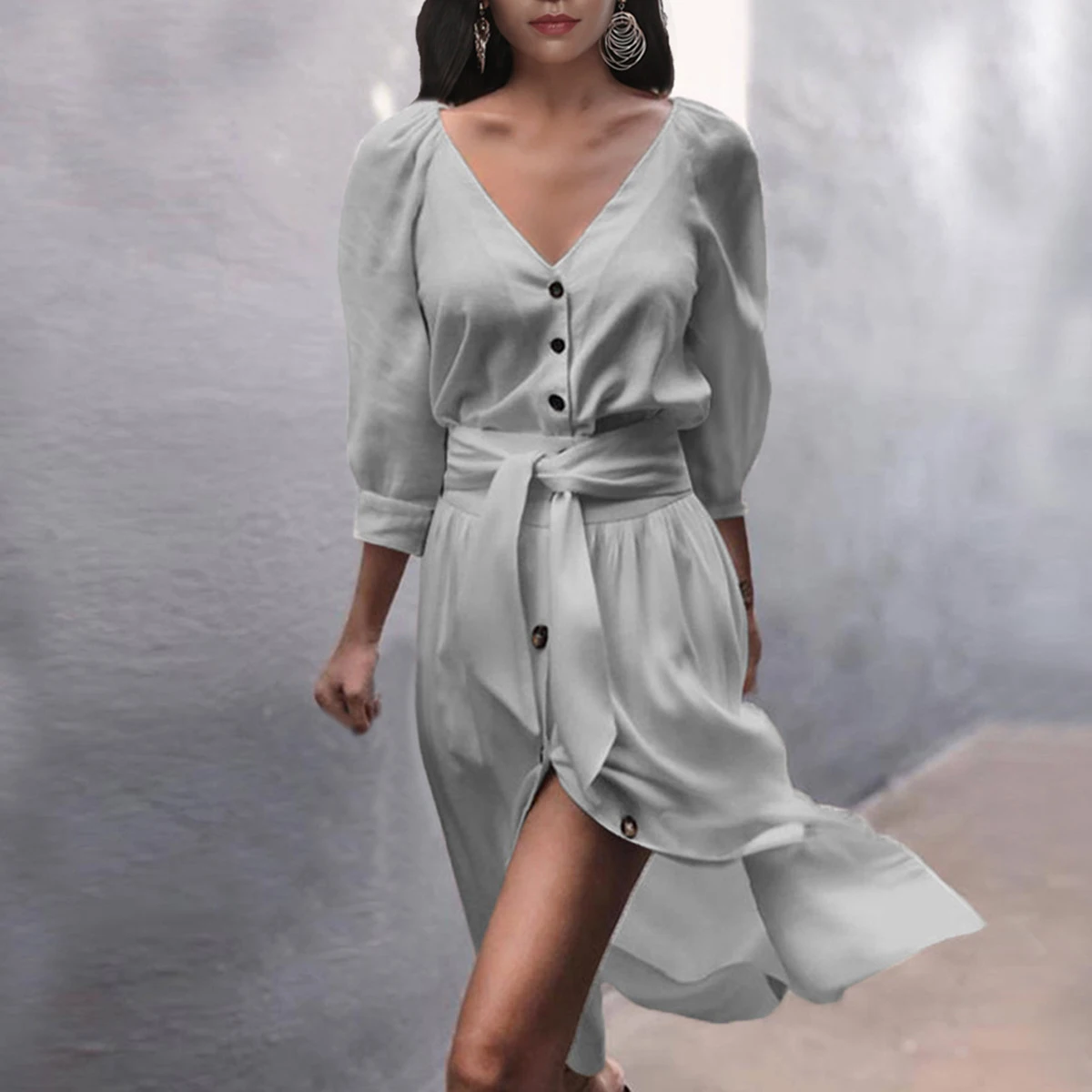 Женское платье офисное летнее Открытое на пуговицах Модные Повседневные