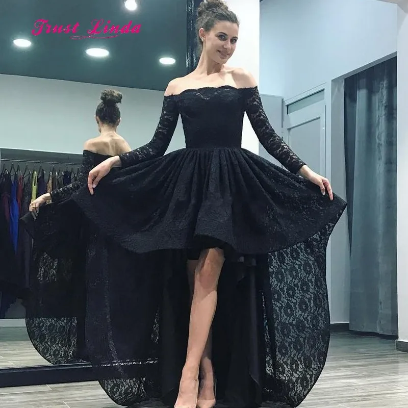 Black Dress For Wedding Party Boat Neck Off The Shoulder Long