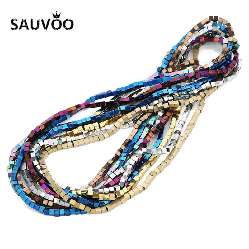 SAUVOO 92 шт./нитка кубическая гематита из разноцветного натурального камня