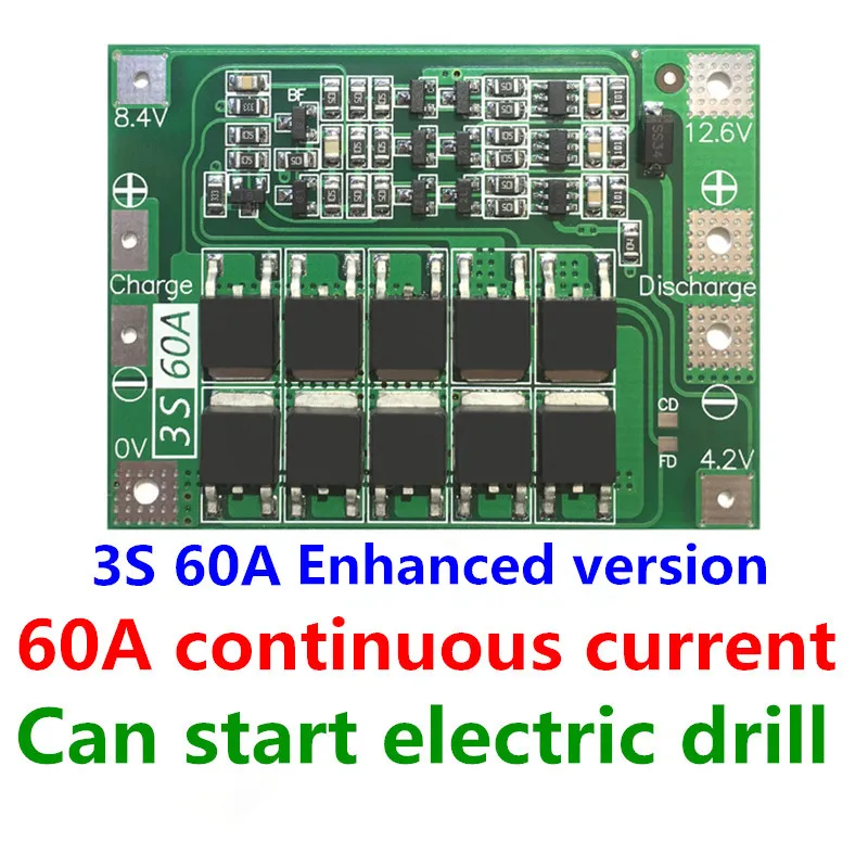 3S 60A литий-ионная батарея зарядное устройство Защитная плата PCB BMS для электродвигателя 12,6 в 13,6 В Lipo ячеечный модуль