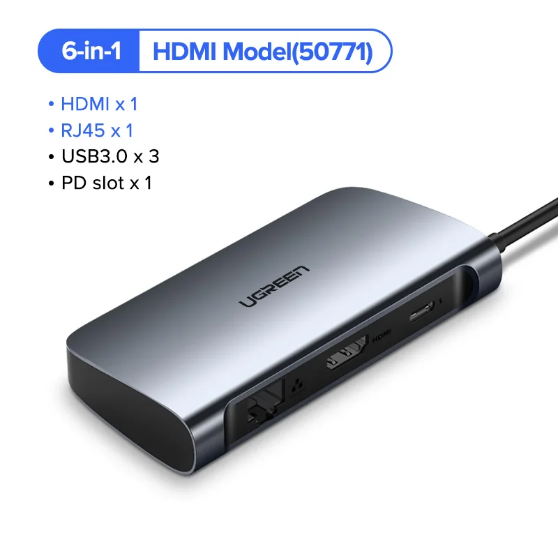 Ugreen usb-хаб C концентратор для нескольких USB 3,0 HDMI адаптер док-станция для MacBook Pro Аксессуары USB-C type C 3,1 разветвитель 3 порта USB C концентратор - Цвет: 6-in-1 HDMI Model