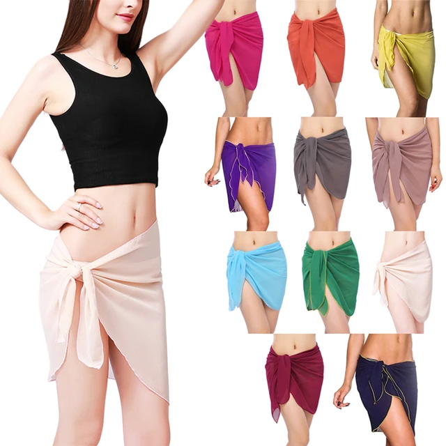 11 colors sexy swimwear women beach skirt solid color chiffon cover up bikini wrap beach sarong for swim bathing suit swimsuit