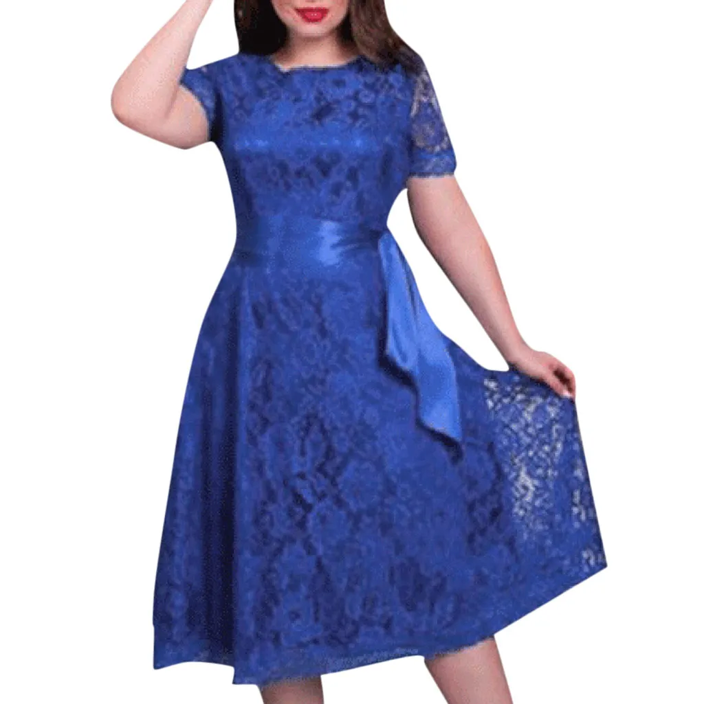 6 XL размера плюс, летняя одежда для женщин, винтажное тонкое платье с бантом, женские вечерние элегантные весенние кружевные платья с цветочным рисунком sukienka# G7 - Цвет: Синий