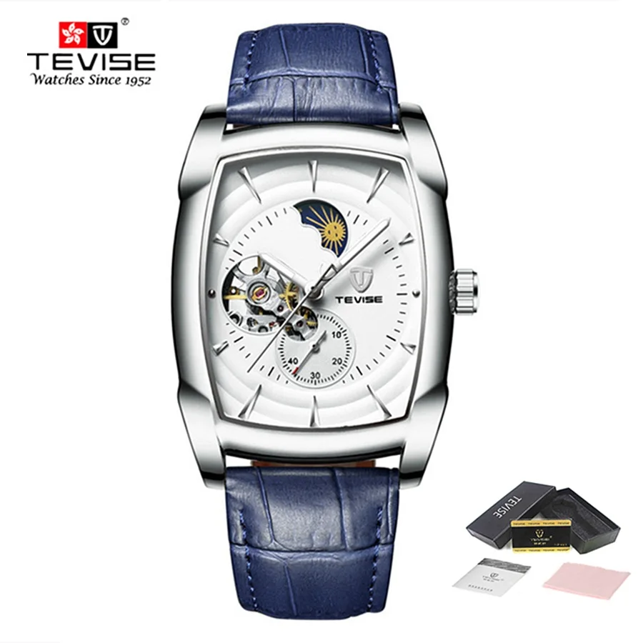 

Brand TEVISE Men Luxury Mechanical Watches Waterproof Man Self-Wind Automatic Leather Watch Moon Phase Luminous Wristwatch 2019