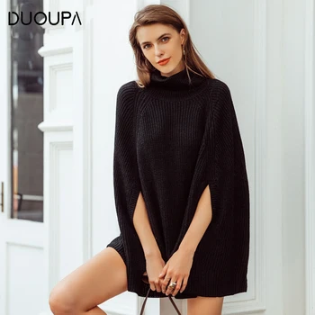 

DUOUPA 2019 Knitted Turtleneck Cloak Sweater Women Camel Casual Pullover Autumn Winter Streetwear Women Sweaters and Pullovers