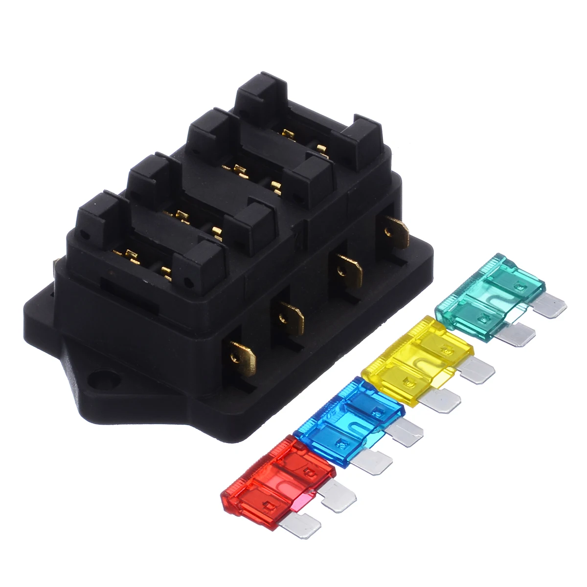 40A 12V 24V Auto Car Truck 4 Way Blade Fuse Block Fuse Box Unit Holder Fusebox Catch-holder + 4Pcs Fuses Circuit Standard ATO