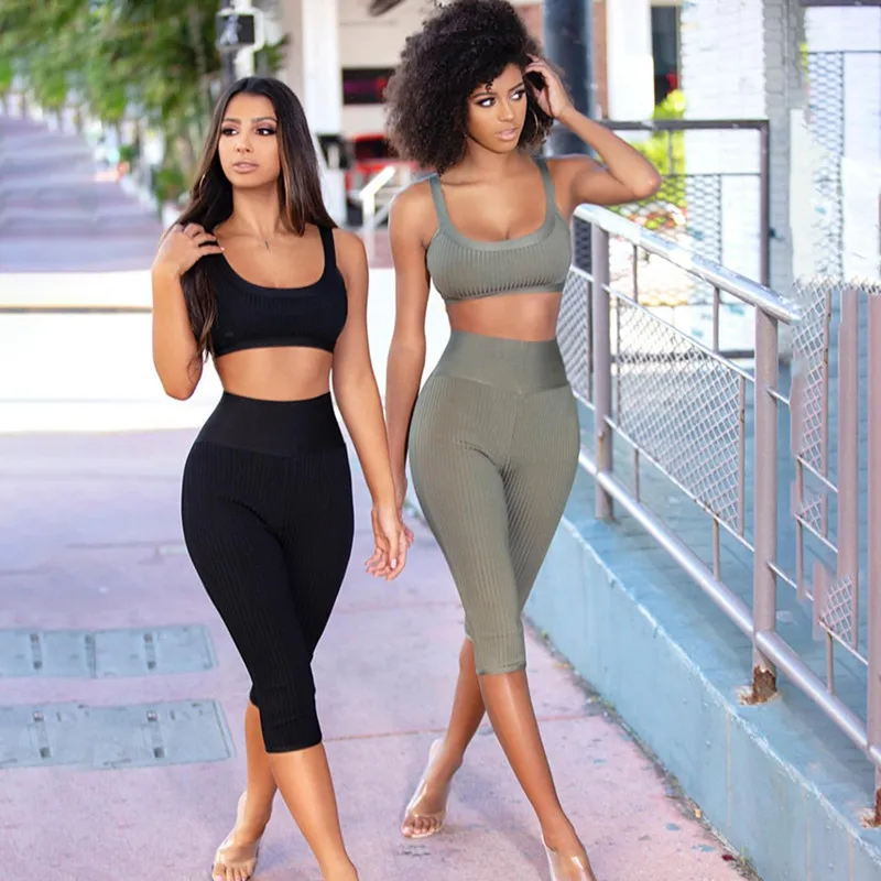 

Two Piece 2019 Women's High Quality Bodycon Clubware Black Khaki Gray Bandage 2 Piece