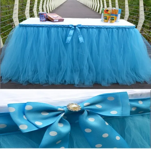 

lovely Tulle Tutu Table Skirt Kids baby shower birthday party wedding decor polka dot pink yellow blue purple green