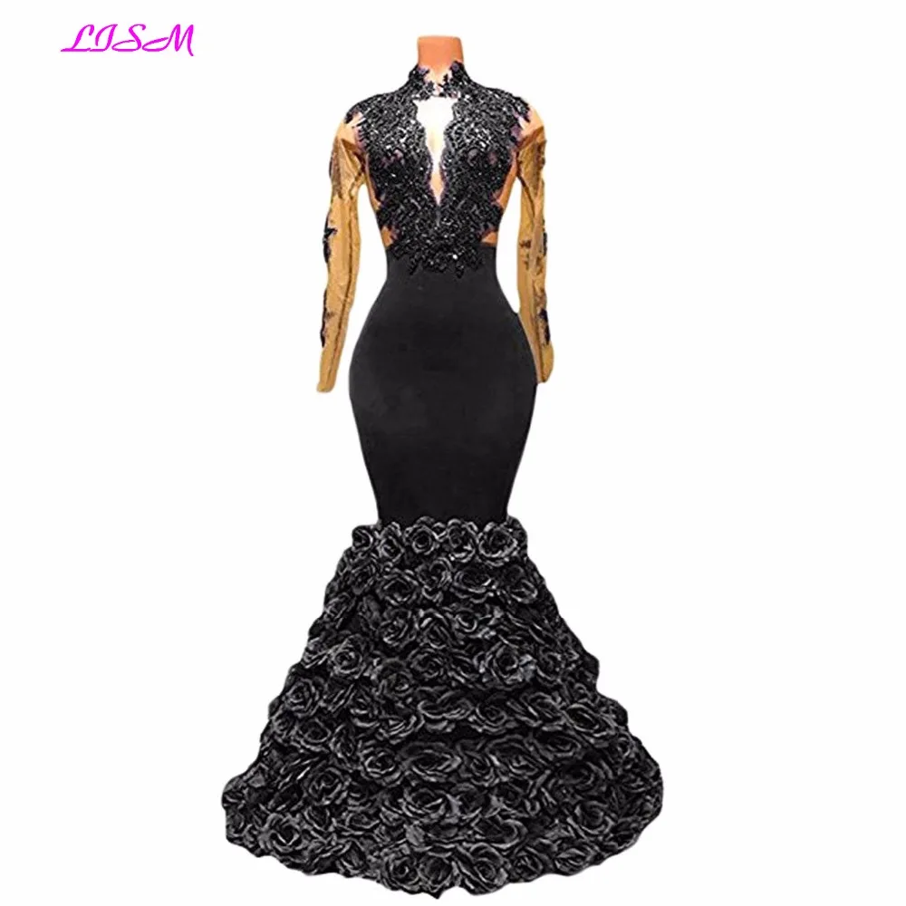 New Arrival Mermaid Rose Evening Dresses Long Sheer Sleeves Party Gowns Sexy Backless Floor Length Formal Dress women elegant
