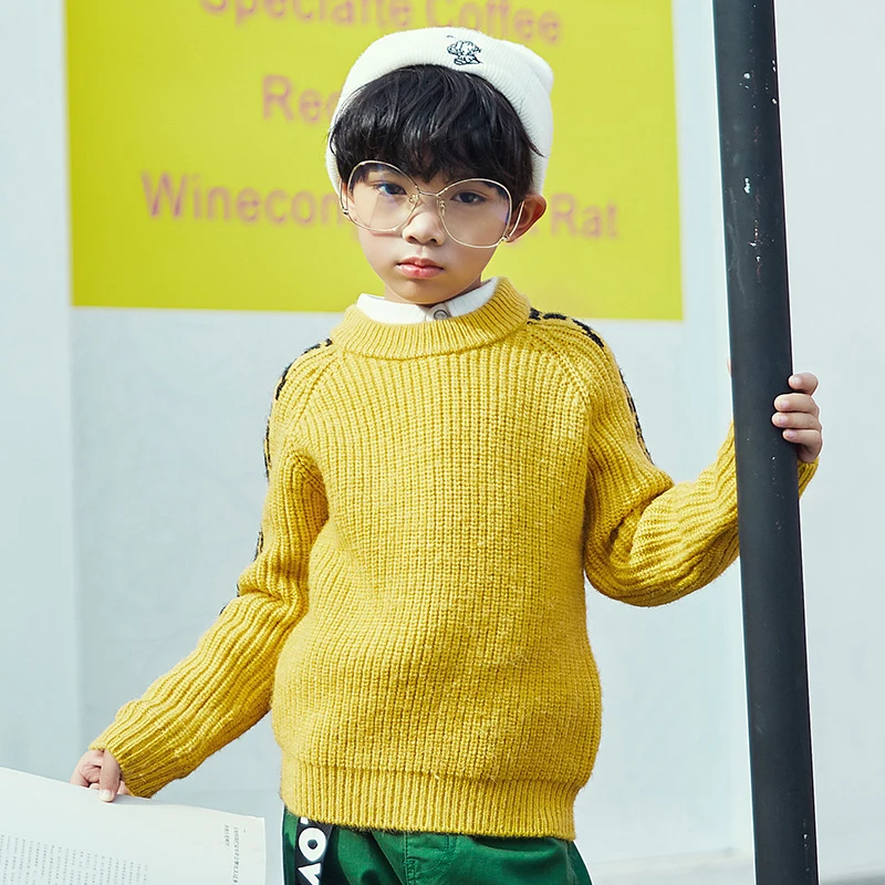 Пионерский лагерь Новые детские свитера для мальчиков детская одежда модные трикотажный пуловер для мальчиков качество свитера подростков желтого и серого цвета