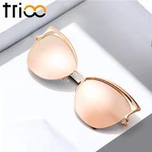 Trioo Высокое качество кошачий глаз Для женщин Солнцезащитные очки для женщин розовое золото металл Óculos De Sol Светоотражающие летние розовые Защита от солнца Очки Винтаж сексуальные оттенки