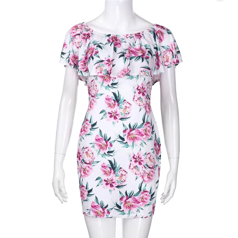 New Women Beach Dress One-Shoulder Strapless Dress Floral Print Beach Skirt Beach pareo Beach wear Family Clothes #3j03#F (5)