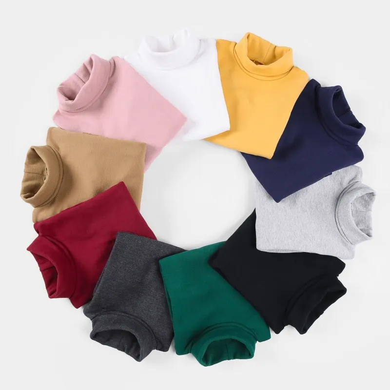 

Girls' bottoming shirts autumn winter new long sleeves pure cotton high collars children's T-shirts.3-12YEARS