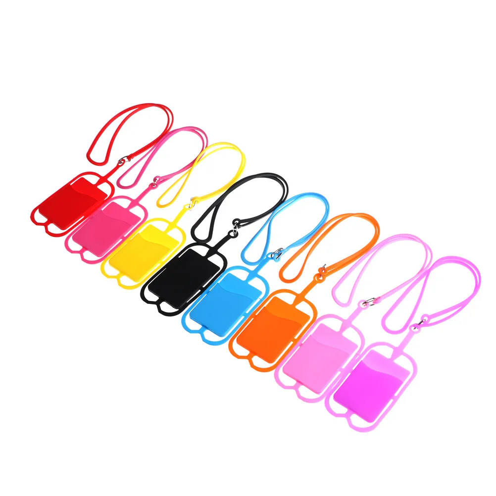 

Sling ID Card Necklace Wrist Strap Mobile Phone Holder with Card Holder Silicone Lanyard Moblie Phone Straps Cell Phone Holder