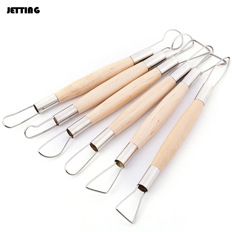 6PCS /lot Wood Handle Wax Pottery Clay Sculpture Carving Tool Wooden