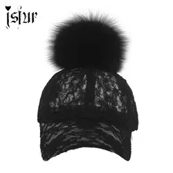 Горячие кружевное платье с цветочным рисунком Открытая Летняя обувь Snapback Кепки S с реальными Пушистый Лисий Мех животных помпоном Мех