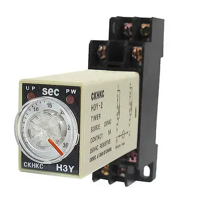 

AC 220V 8 Pins DPDT 0-3Min Timer Delay DIN Rail Time Relay H3Y-2 w Socket