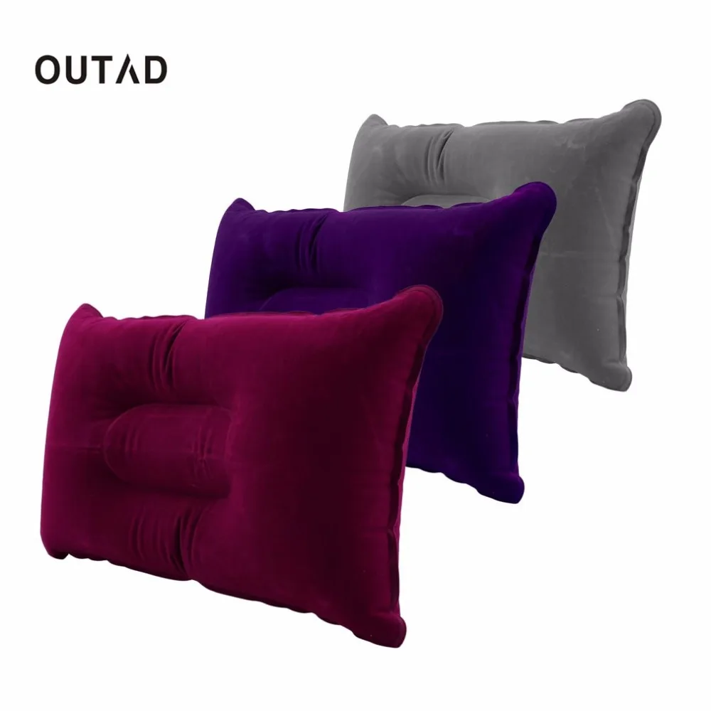 

OUTAD Folding Air Inflatable Pillow Double Sided Flocking Portable Pillow for Travel Outdoor Hiking Plane Sleeping Cushion