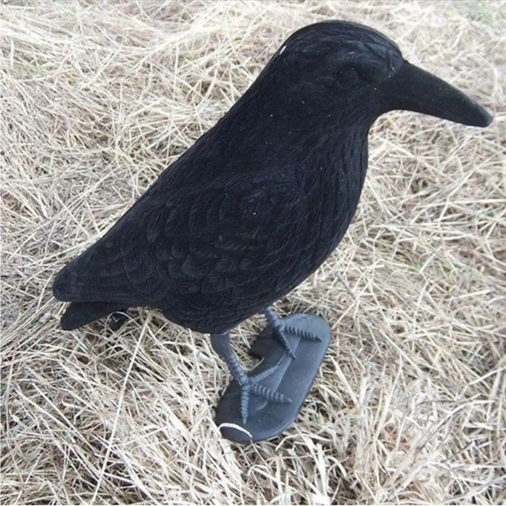 Garden Flocked Hard Plastic Black Hunting Decoy Crow Stand Body Feet Stake