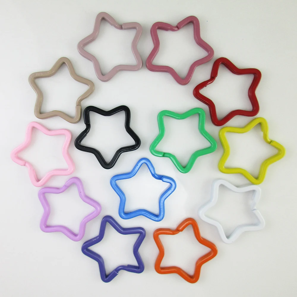 

100pcs of 33mm Assorted Color Paint Star Shaped Split Key Ring Key Chains