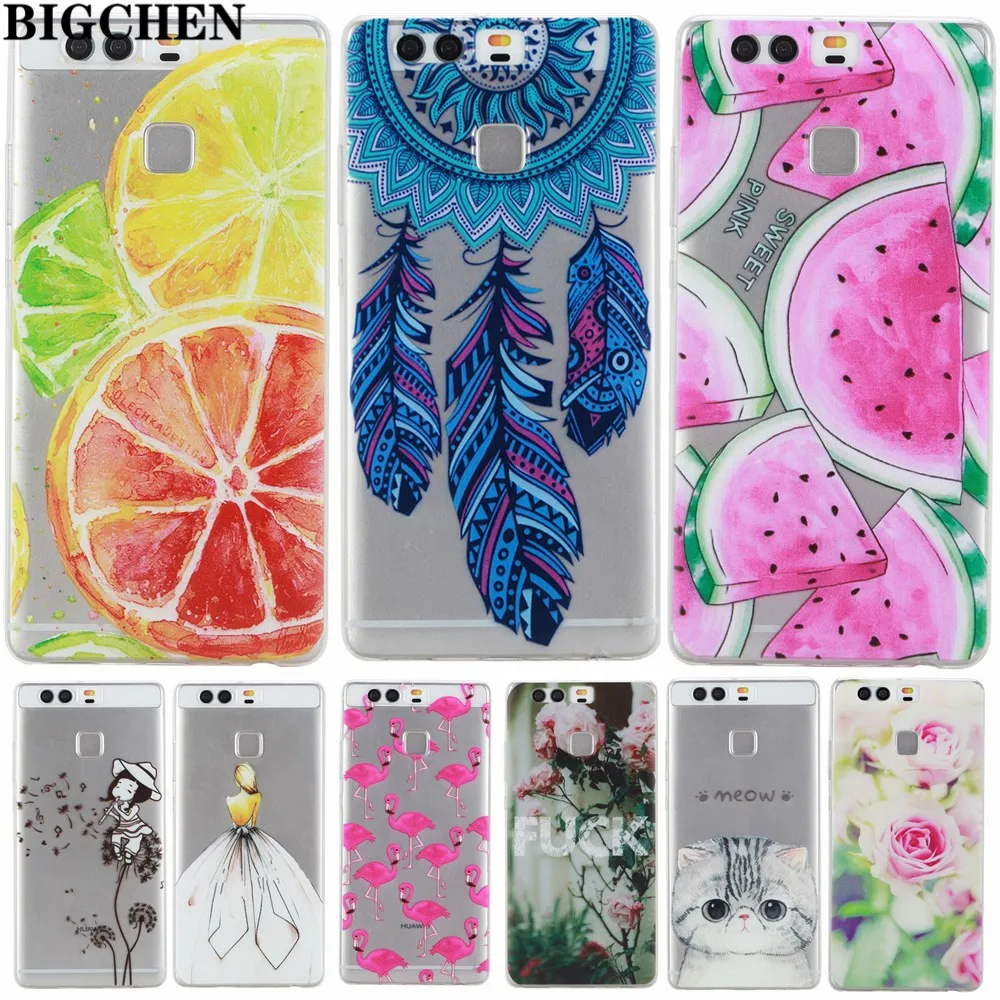 Cool Cute soft shell For Huawei P9 Cases Painting TPU Lemon Campanula