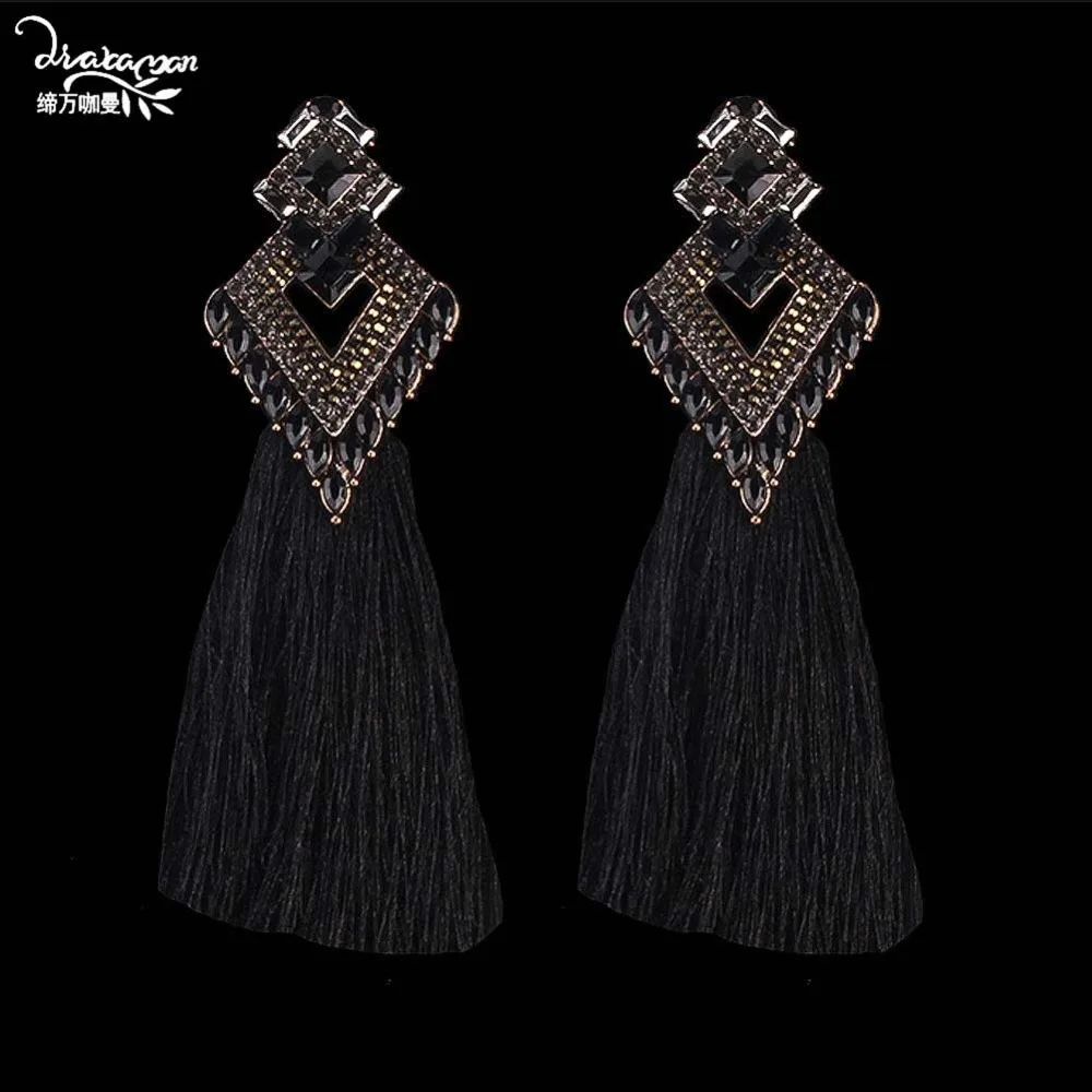 Dvacaman Square Crystal Big Drop Earrings Women Long Tassel Earrings Large Hanging Earrings Wedding Party Statement Jewelry AQ61