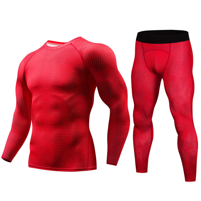 

2018 New Dry Fit Compression Tracksuit Fitness Tights Jerseys Set Base Layer Legging Men's Sportswear Demix Red Gym Sport Suit